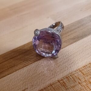 Sterling Silver Ring with a Large, Oval-cut Pink Amethyst Gemstone